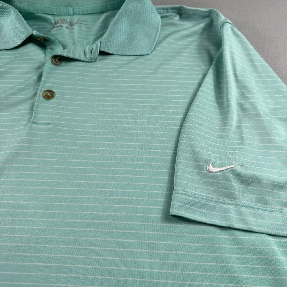 Nike Golf Dri Fit Polo Shirt Mens XL Green Striped Performance Short‎ Sleeve